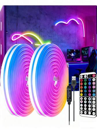 LED Neon Light Strip RGB Waterproof LED TV DIY Flexible Light Strip LED/M Decorative Neon Light RGB LED Light Home Decor Night Light Party Gathering Mood Light, For Outside, Roof, Deck, Balcony, Garden, Pool