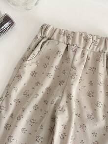 INS Baby Girls' Casual Ditsy Floral Ruched Flounce Corduroy Pants, Spring/Autumn - Apricot - View 10