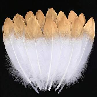 1/10支装，6-8英寸手工金色羽毛，天然鹅毛，适用于DIY工艺品、婚礼装饰、角色扮演、天使翅膀、仙女工艺品