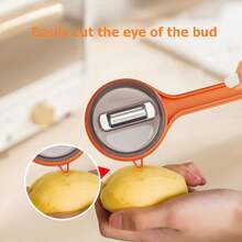 Kitchen Special Fruit Peeler With Box Storage, 2026 New Double-Sided Stainless Steel Multi-Function Peelers, Upgrade Vegetable Peeler With Catcher Peeler With Storage Bucket - 橘色 - 查看 2