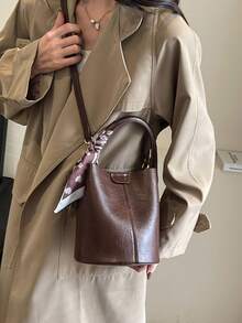Women's Fashionable Everyday Versatile Minimalist Bucket Handbag - Coffee - View 8