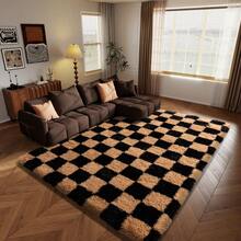 6x9 Area Rugs For Living Room Bedroom, Large Camel And Black Checkered Fuzzy Fluffy Shag Shaggy Carpet, Big Plush Soft Floor Rug For Kids Boys Girls Teen Room Dorm Office Nursery Home Decor Aesthetic - Lạc đà - Xem 7