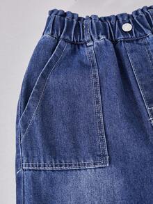 Girls' Casual Ruffled Wide Leg Jeans, Suitable For All Seasons - Blue - View 4