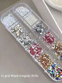 12格多尺寸3D美甲水钻 - 色彩鲜艳的亚克力宝石，适合DIY美甲装饰，多种颜色可选（粉色、蓝色、绿色、红色、紫色） - 完美打造惊艳美甲设计、美甲饰品、美甲用品 - 彩色 - 查看 5