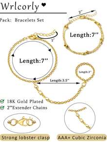 4 Pcs Dainty 18K Gold Plated AAA+ Cubic Zirconia Bracelets Set For Women Birthday Gift Daily Party Wear - Gold - View 7