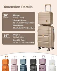 Somago 20" Carry On Luggage And 14" Mini Cosmetic Cases Travel Set Lightweight Polypropylene Suitcase With TSA Lock YKK Zipper Hardside Luggage With Spinner Wheels (2 Piece Set) - 土豪金 - 查看 6