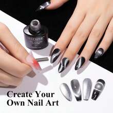 MIZHSE 9D Cat Eye Gel Nail Polish, Silver Magnetic Gel Polish With Magnet Stick, Magic Shimmer Galaxy Effect Holographic Glitter Silky Cat Eye Nail Polish Soak Off Nail Art Salon Manicure DIY At Home - ColorI - 查看 6