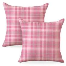 Pink Checkered Pillow Covers - Pack Of 2, Classic Plaid Gingham Throw Pillow Covers For Office, Living Room, Bedroom, Car, Sofa, Couch Decor,Pinkwhiteplaid03 - 粉紅白格子03 - 查看 1
