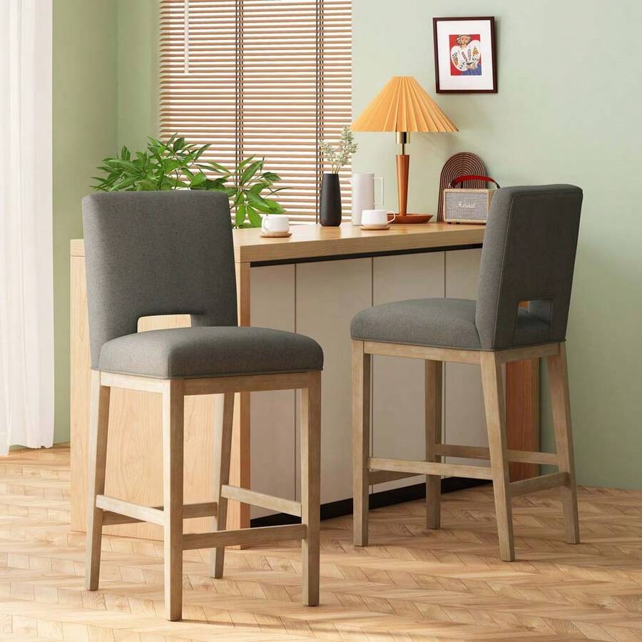 MERAX 31 Inch Counter Stools, Set Of 2, Fabric, Grey - Grey - View 1