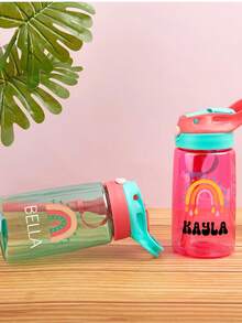 Botella de agua con pajita personalizada para niños con diseño de arcoíris, con nombre personalizable y patrón de arcoíris, adecuada para la escuela y el jardín de infantes, regalo para niños y niñas, regalo de graduación, regalo de invierno - Multicolor - Ver 6