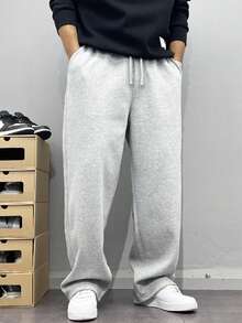 1pc Men's Loose Casual Solid Color Wide Leg Sweatpants With Drawstring Waist And Large Pockets, Suitable For Daily Walking, Work, Travel And Other Occasions - Grey - View 7