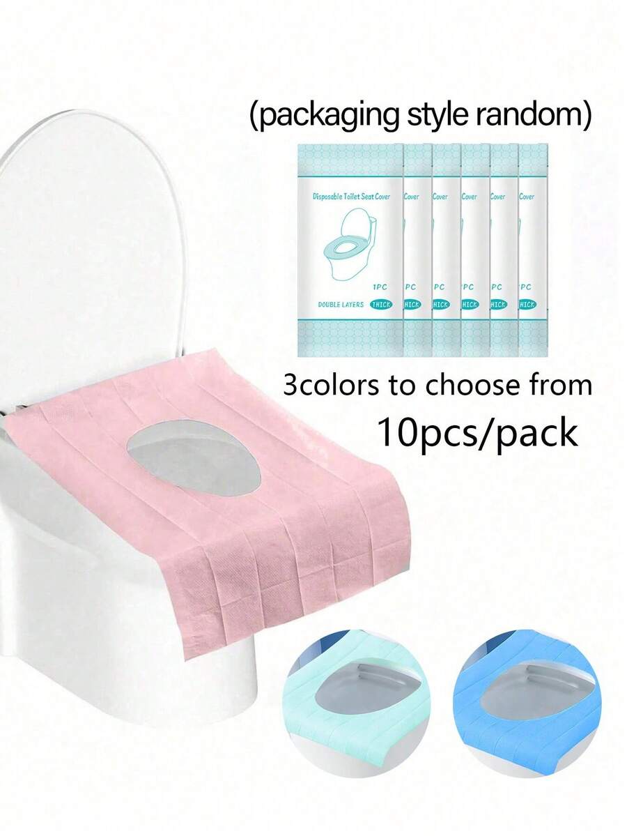 Bộ 10 chiếc/gói, bệ ngồi toilet dùng một lần loại nhỏ, bệ ngồi toilet di động tan trong nước, giấy đệm màu trơn, kích thước lỗ mở 40 * 45cm, bệ ngồi toilet di động dùng cho du lịch và công tác, phụ kiện thiết yếu cho du lịch máy bay, cắm trại, phụ kiện phòng tắm, đồ dùng phòng tắm (Kiểu đóng gói ngẫu nhiên) - Nhiều màu - Xem 1