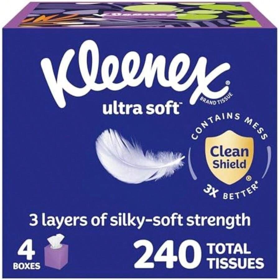 Kleenex Ultra Soft, 3 Flat Boxes, Soft Facial Tissue, 120 Tissues per Box, 3-Ply(Blanco 60 Count (Pack of 4)) - Multicolor - Ver 1