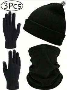 3piece Set Winter Beanie Hat Scarf Gloves, Soft Knitted Hat Stretchy Gloves Warm Skull Cap Set For Women Men Gifts Winter Beanie Hat ,Neck WarmerCold Weather Gear Unisex,Warm Winter Stretchy Knit Gloves Hat - Multicolor - View 4