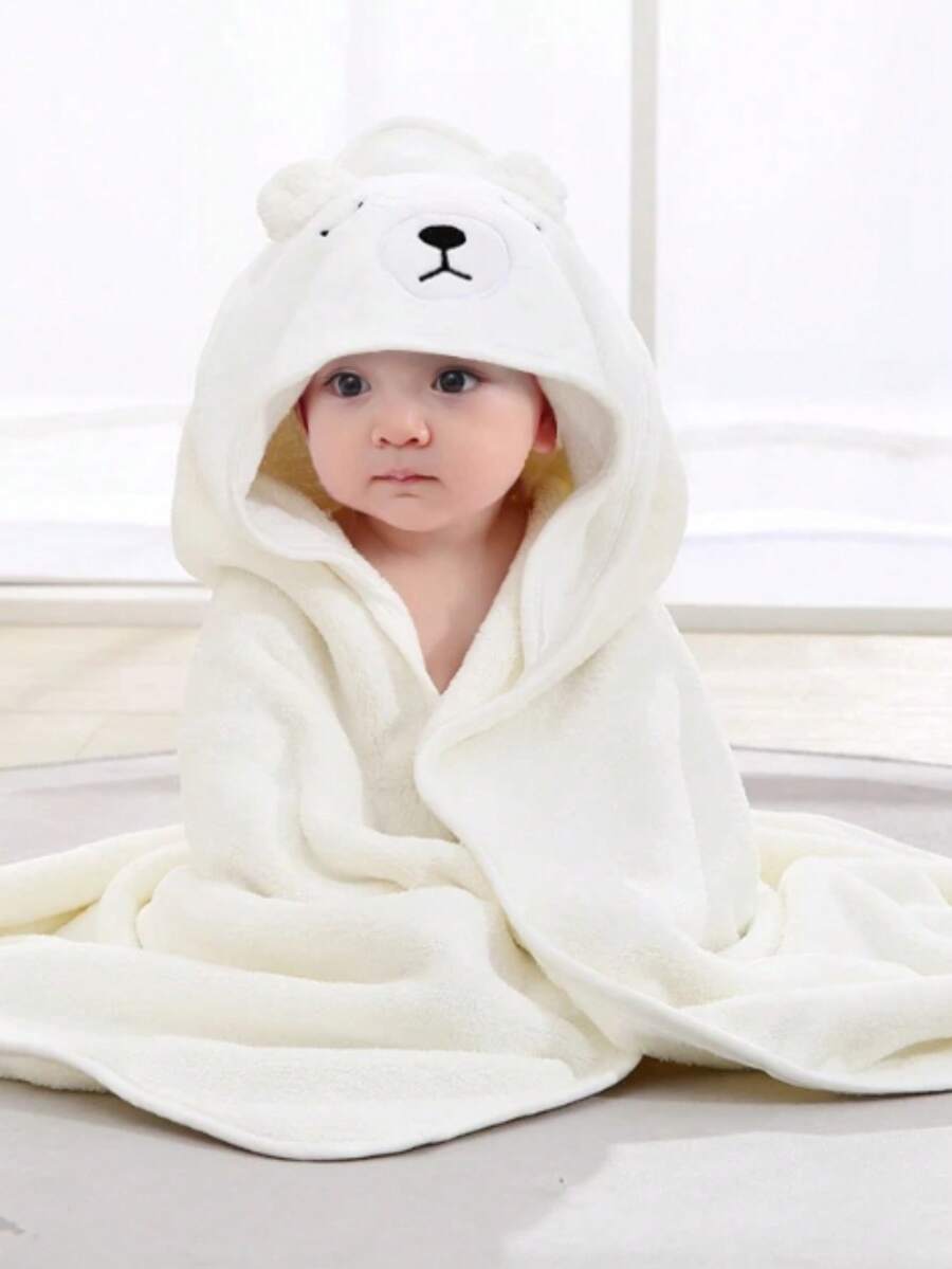Hooded Bath Towel With Embroidered Animal Design, Baby/Newborn/Children's Bathrobe, Embroidered Ref: YB-006 - 白色 - 查看 1
