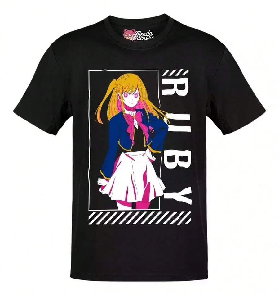 Anime Oshi No Ko Ruby Hoshino White Letter Cover T-Shirt - màu đen - Xem 1