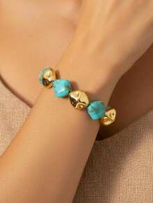 随机形状，复古高端不对称树脂CCB撞色串珠手链，女士串珠手链，可DIY叠戴配饰，适合日常、派对、节日、情人节佩戴，送给朋友、家人、情侣的难忘礼物，时尚饰品 - 彩色 - 查看 8