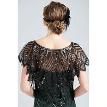 Chal envolvente con capa de noche con lentejuelas y cuentas para novia - Negro - Ver 4