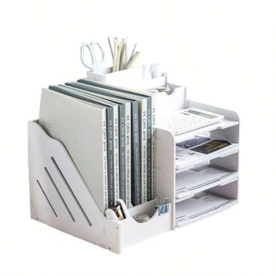 Multifunctional Storage Rack Desk File Tray Storage Display Rack Bookshelf Storage Display Rack Bookcase Large Capacity Rack Storage Rack Open Bookshelf Suitable For Home Office School - أبيض - مشاهدة 1