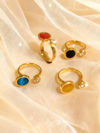 1枚钛钢时尚派对休闲多色水钻戒指，适合女性日常佩戴