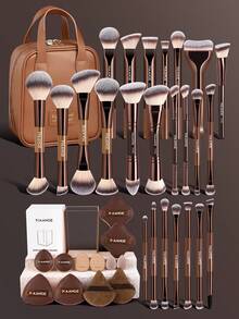 MAANGE 4/6/8/16/38Pcs Professional Facial Makeup Tools Set,With Facial Double-Ended Makeup Brush Set,Bevel&Taper Foundation Brush Contour Brush Blush Brush Powder Brush Eyeshadow Brush Concealer Brush Highlight Brush Smudge Brush Makeup Sponge Accessories,Powder Puff Accessories,Cosmetic Bag Storage Case ,Multifunctional Ultra-Soft Makeup Tools,Using Soft Fibers And Gentle On The Skin,Portable Set For Travel,Gift For Women&Girls,Brush Set,Makeup Brush Kit,Make Up Brush Set,Make Up Set Complete,Makeup Brush Set,Complete Makeup Kit,Brush Kit,Brushes Makeup Set,Makeup Gift Set - Coffee Brown - View 3