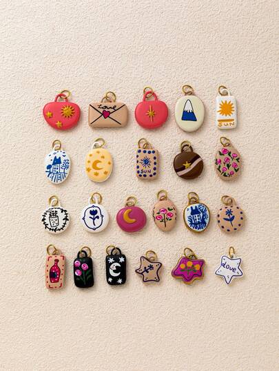 1件多巴胺时尚风格吊坠，采用不锈钢材质，饰有山峰、房屋、星星、月亮、玫瑰、星星和太阳图案。真空镀18K金，适用于DIY珠宝、项链、手链、耳环、钥匙扣、包包配饰、女士珠宝配饰、钱包配饰、小型吊坠、DIY配件等。