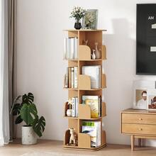 Rotating Bookshelf 4-Tier Corner Bookcase 360° Revolving Bookcase Square Revolving Book Shelf Wood Colour - As Pic - View 2