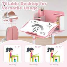 Lifezeal Kid's Study Desk & Chair Set With Tilt Desktop, Pen Holder & Tray, Reading Stand - Hồng - Xem 5