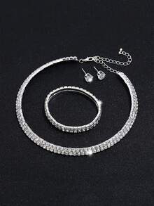 Women Alloy Pendant Necklace Bracelet Earrings Set For Wedding Bridal 3 In 1 Vintage Jewelry Set - Bạc - Xem 6