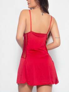 Sexy Lace Camisole With Side Slit And Sensual Comfortable V-Neck - 紅色 - 查看 2