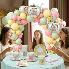 D174 Pcs Tea Party Decorations And Plies For 12 Guests Floral Disposable 7" And 9" Paper Plates Paper Cups Napkins Tablecloths Balloons For Floral Birthday Party Wedding Baby Shower - Nhiều màu - Xem 5