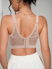 Reggiseno push-up comodo e sexy da donna con ampi lacci in pizzo e fiocco, adatto per tutte le stagioni - Beige - Visualizzare 5