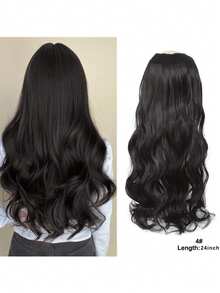 24" 1-Pack Full Head Curly Wave Clips In On Synthetic Hair Extensions Hairpieces For Women 4 Clips Per Piece-Natural Black - Multicolor - View 13