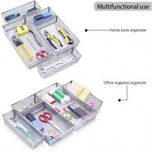 WSXC Mesh Silverware Tray Drawer Organizer Kitchen Utensils Flatware With Anti-Slip Mats Silverware Storage Cutlery Tray For Knives Fork Spoon 5 Separate Compartments Silver - 銀色5隔層 - 查看 5