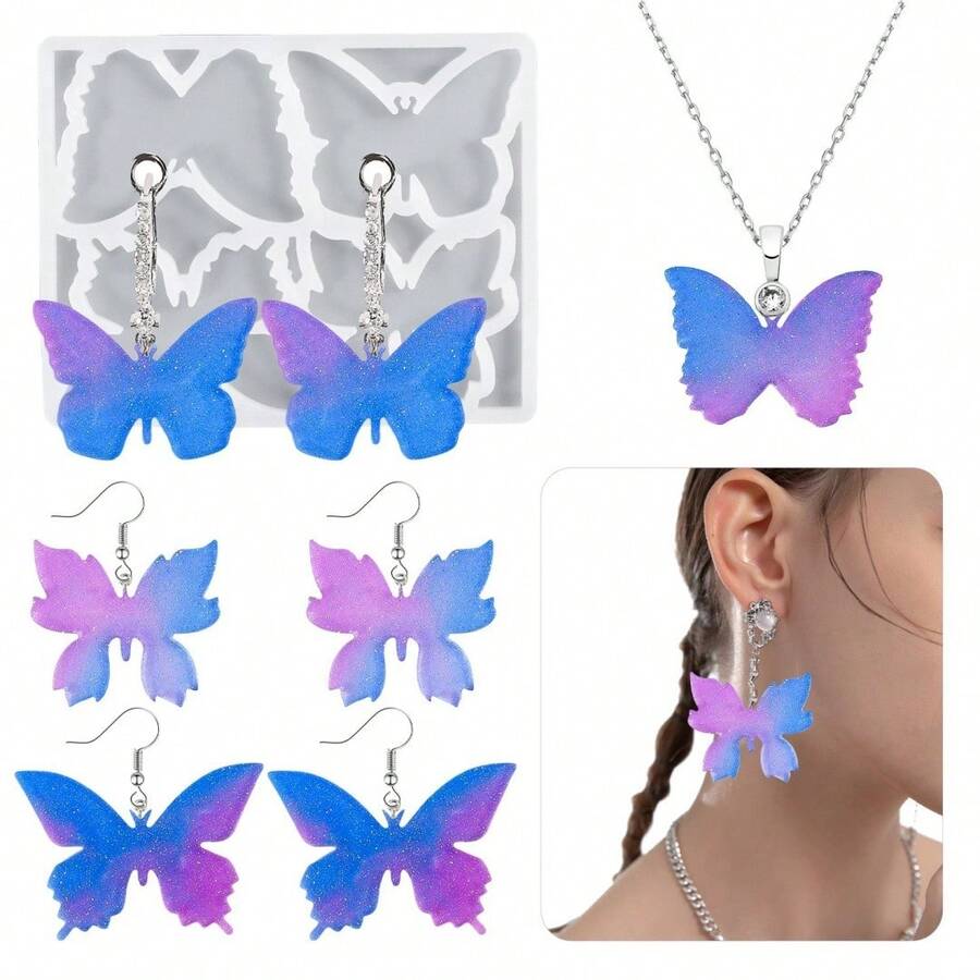 1 pieza Molde de silicona con diseño de espejo de mariposa, serie de insectos de mariposa y polilla, molde de silicona para hacer colgantes y pendientes de resina DIY - Blanco - Ver 1