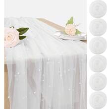 1pc/2pcs 39in White Pearl Tulle Table Runner, Suitable For Wedding Arch, Dining Table Center, Chair Sash, Table Cloth, Bridal Shower, Theme Party, Event Backdrop, Flower Wrapping, Outdoor Garden Decor - Multicolor - View 8