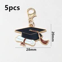 5 Buah Liontin Topi Wisuda Enamel dengan Pengait Lobster untuk Gantungan Kunci, Aksesoris Pembuatan Perhiasan DIY - Musim Kelulusan - View 5