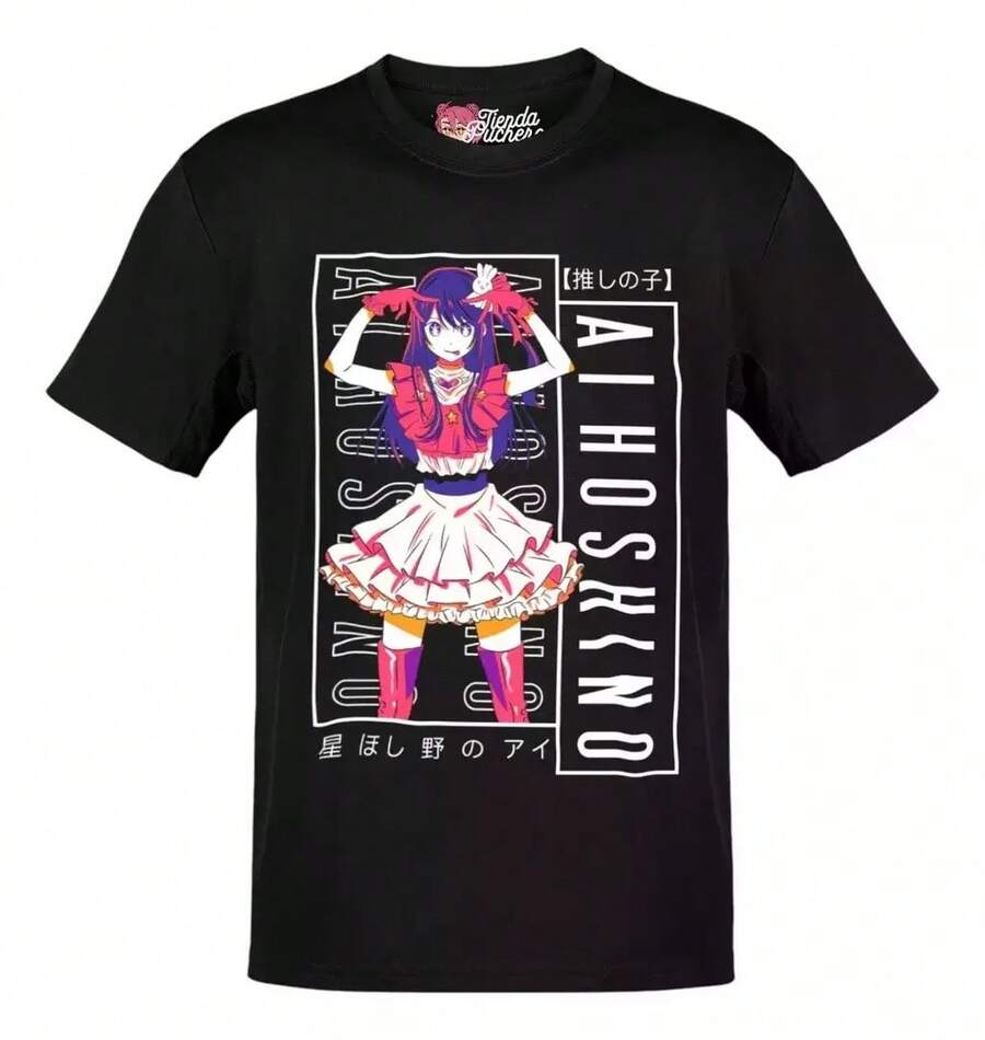 Oshi No Ko Ai Hoshino Anime T-Shirt Cover White Letters - màu đen - Xem 1