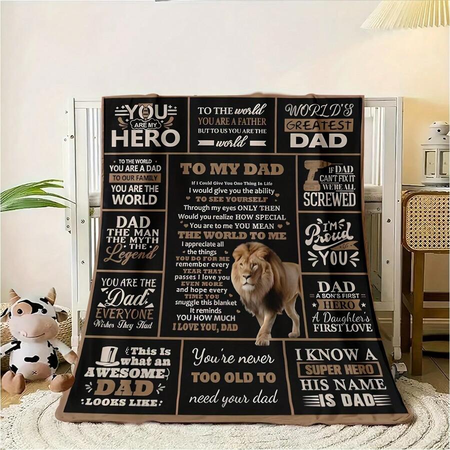 Best Dad Ever Flannel Blanket - Heartfelt Spanish Engraved Gift For Papa, Super Soft Flannel Printed  Blanket,As Birthday Gifts, Family, Wedding, Souvenir Blankets, Polyester Blankets Suitable For All Seasons, Washable, Machine Washable, Lightweight, Breathable, Comfortable, Warm, Unique, 280gsm For Him, Her Personalized Ideal Gifts For Her, Him, Family, Boyfriend,  Father, Family,  Lover, Son, Grandfather, Friend, Classmate, Pet.   Perfect Nap, Camping, Travel, Home, Daily Life, Office Decoration, Birthday, Anniversary, Valentine's Day, Thanksgiving, Christmas, Halloween,  Father's Day, Wedding, New Year Gifts ,Sofa,Bed,Car,Bedroom,Living Room,Office,  Outdoor Camping, Beach,Wall Decoration - 多色13 - 查看 1
