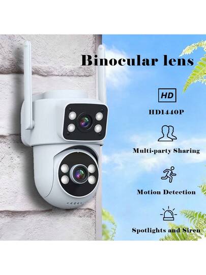 1440P HD Dual Lens Slimme Home Surveillance Camera, 355° Rotating Wireless Security Indoor Outdoor Supports 2.4G/5G WiFi, AI Human Tracking, Night Vision Two Way Audio, Multi Sharing, Real Time Alerts, USB Power Supply, Security. view 11