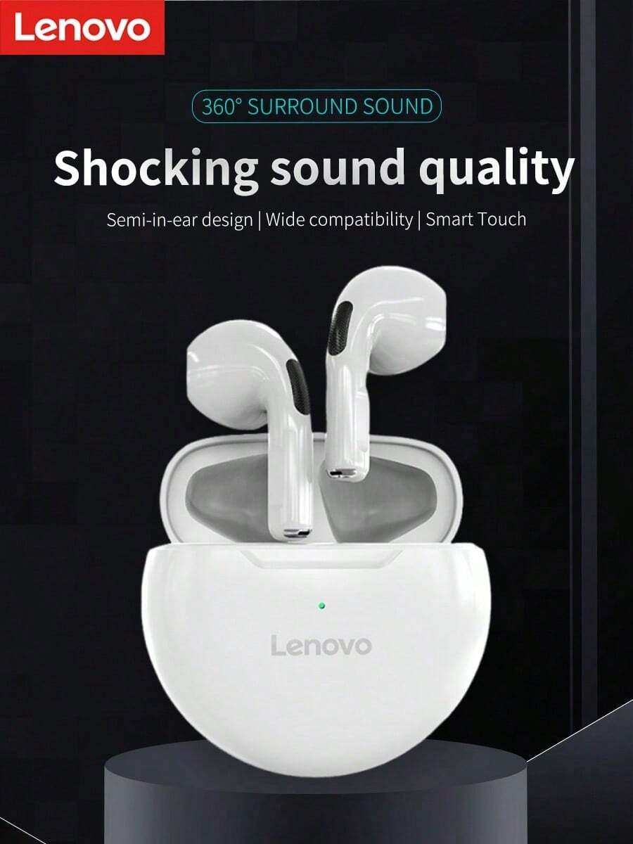 Lenovo 1pc HT38 Wireless Bluetooth Earphone Sport Earbuds With HD Sound Bass Sweatproof Lightweight Comfortable Fit For Women Men Gift Idea Black White Holiday Present - White - View 1