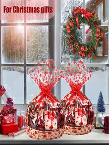 10/20 pièces Grands paniers cadeaux pour la Fête des Mères, la Saint-Valentin, avec 10 pièces de rubans en nœud, sacs en papier verre, emballage en papier verre à motif cœur. Convient pour les paniers, les mariages, les faveurs de fête, les anniversaires, les cadeaux de mariée, la Fête des Mères - Rouge - Voir 3