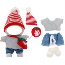 17cm Plush Snowman Doll Ornament With Knitted Outfit, Includes Hat, Crossbody Bag, And Shoes For Versatile Styling (Doll Not Included) - Multicolor - View 4