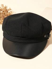 1pc Women Buckle Decor Baker Boy Cap - Black - View 4