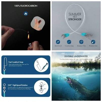 10/20 piezas fluorocarbono lnea lder de pesca con kits giratorios para conectar seuelos o anzuelos, lnea de pesca de alta resistencia para agua dulce salada