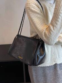 Túi Tote Da PU Sáp Dầu Cổ Điển Cho Nữ, Túi Đeo Vai Có Dây Xích, Túi Đeo Chéo, Sức Chứa Lớn, Túi Đeo Dưới Cánh Tay Dùng Khi Đi Làm Hàng Ngày - màu đen - Xem 7