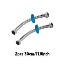 2根304不锈钢编织软管，适用于水龙头/马桶/热水器/浴缸/小便池供水，M20螺纹通用冷热水编织橡胶软管，耐热、耐腐蚀、防冻、耐用，长度：30/40/50/60/80/100/150/200厘米 - 銀色 - 查看 16