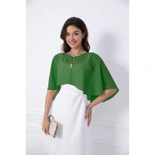 Chiffon Shawl Wraps Shrug For Evening Dress Wedding Cape Cover Up - 墨綠色 - 查看 6