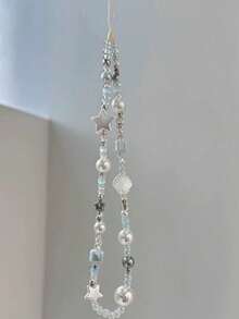 Handmade INS-Style Sea Salt & Star Shell Phone Lanyard Beaded DIY Camera Charm - Blue - View 2