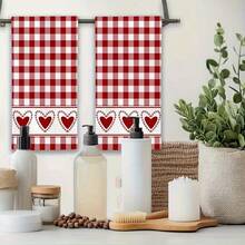 Rotes kariertes Herz Design Küchentuch, super saugfähig mit Cartoon Herz & Schleife Dekor, maschinenwaschbar wiederverwendbares Handtuch, geeignet für Zuhause, Küche, Bad, Auto, Fensterreinigung - weiches gestricktes Geschirrtuch, Valentinstag Dekoration - Verschiedenfarbig - Übersicht 5